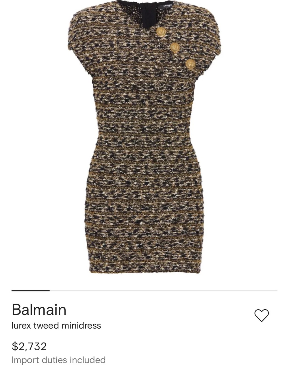 Balmain Black & Gold Tweed Mini Dress